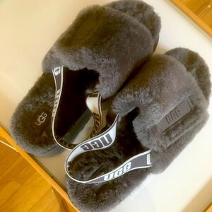 UGG Grey platform fluffy sandals